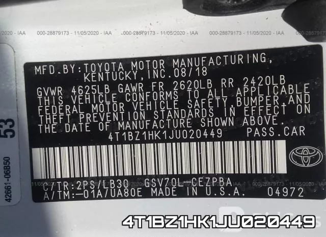 4T1BZ1HK1JU020449 фото 10