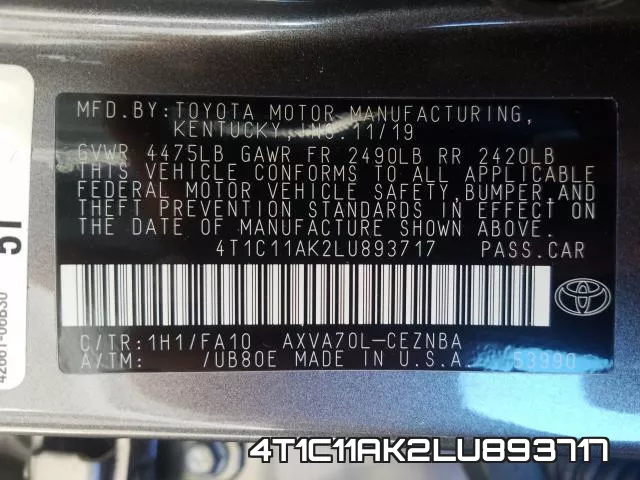 4T1C11AK2LU893717 фото 2
