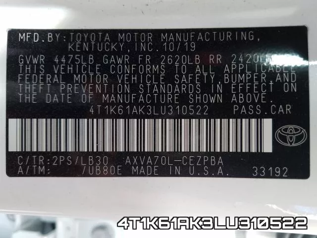 4T1K61AK3LU310522 фото 2