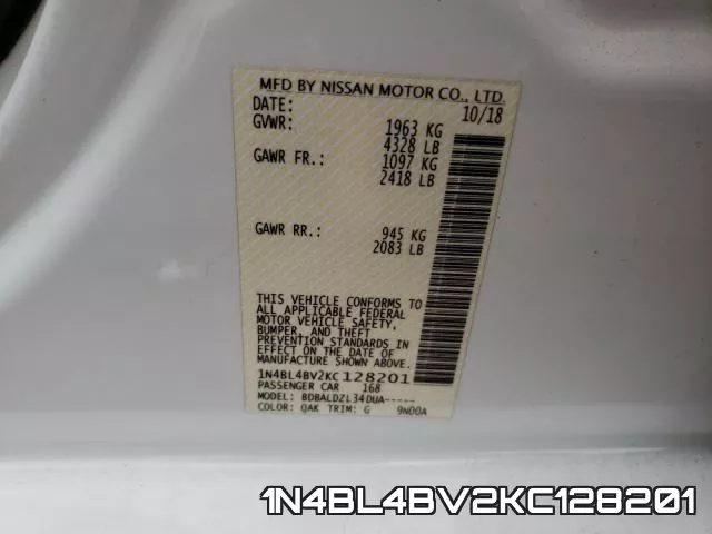 1N4BL4BV2KC128201 фото 2
