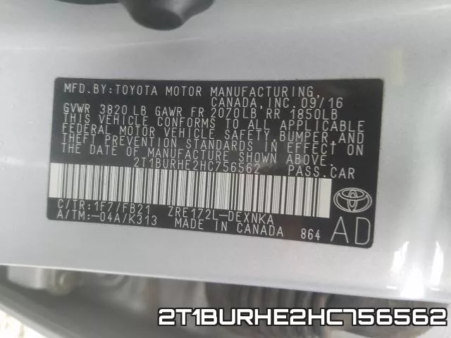 2T1BURHE2HC756562 фото 2