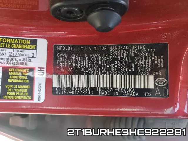 2T1BURHE3HC922281 фото 2