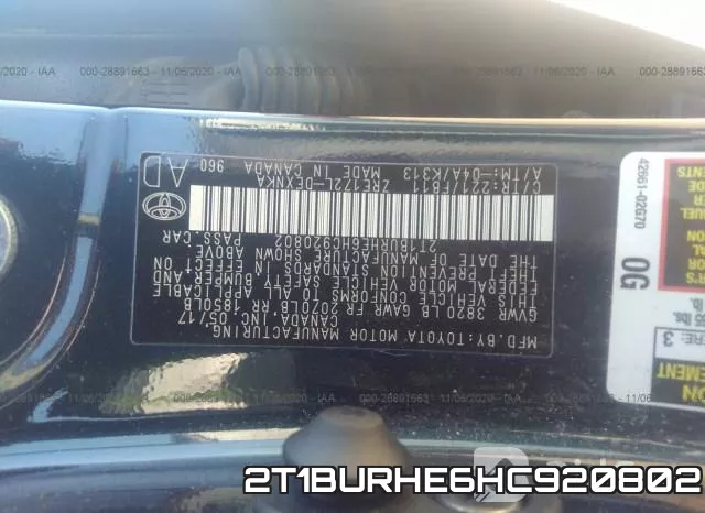 2T1BURHE6HC920802 фото 10
