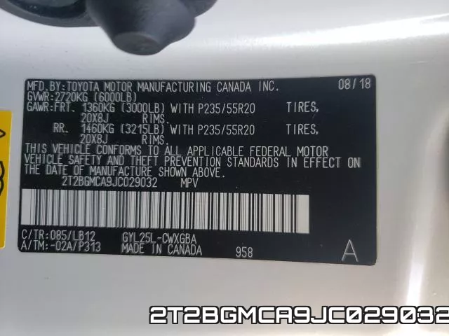 2T2BGMCA9JC029032 фото 2