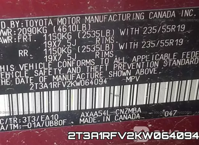 2T3A1RFV2KW064094 фото 9