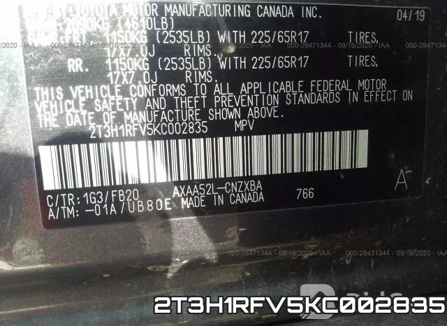 2T3H1RFV5KC002835 фото 10