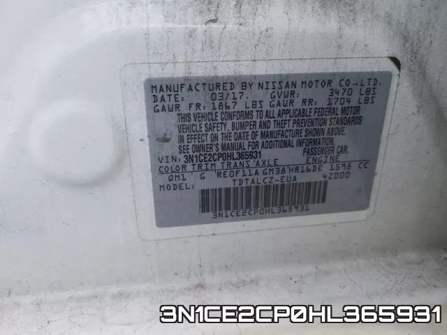 3N1CE2CP0HL365931 фото 2