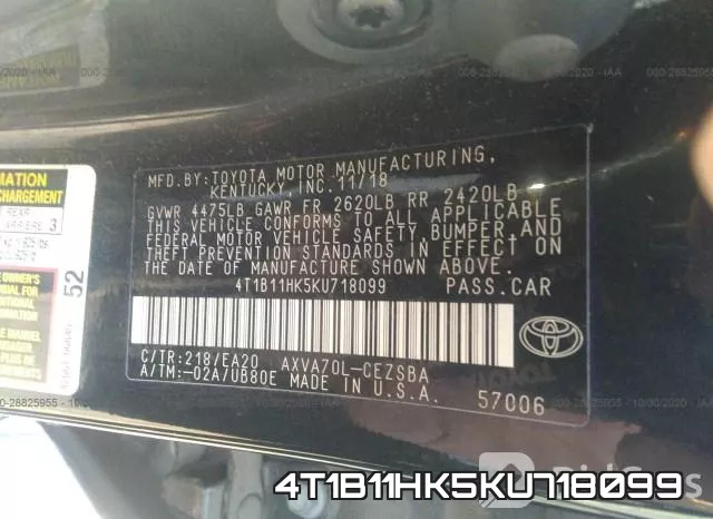 4T1B11HK5KU718099 фото 10