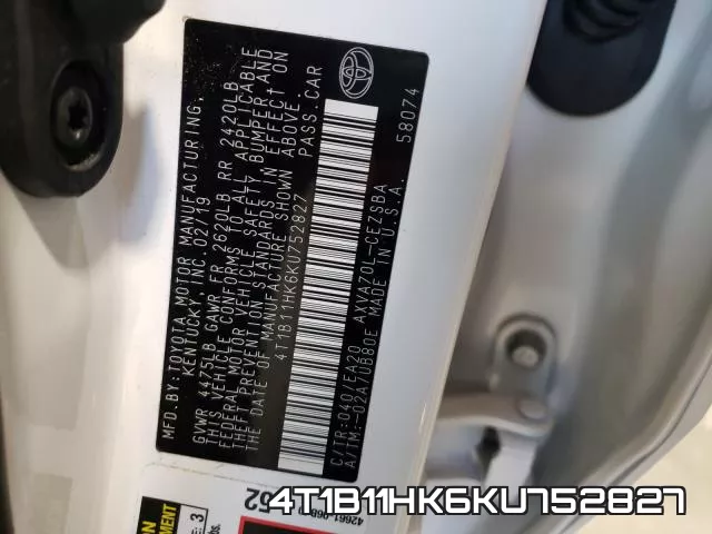 4T1B11HK6KU752827 фото 2