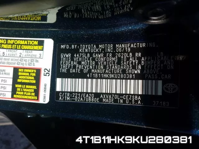 4T1B11HK9KU280381 фото 2