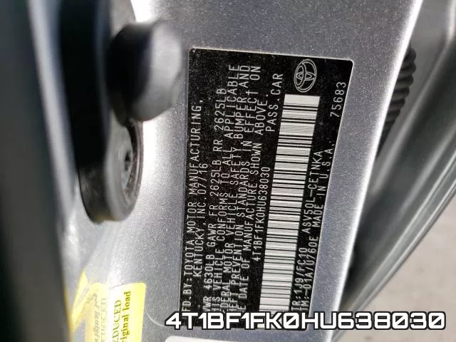 4T1BF1FK0HU638030 фото 2