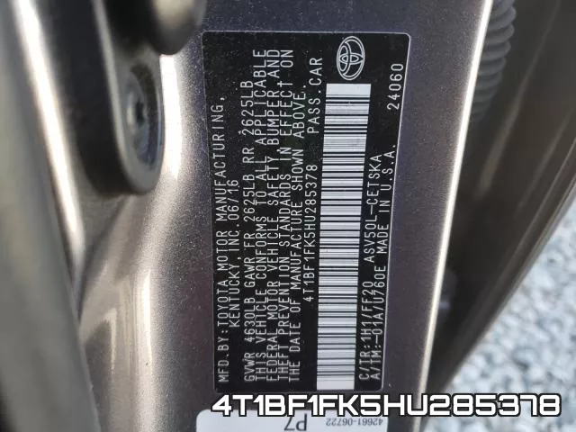 4T1BF1FK5HU285378 фото 2
