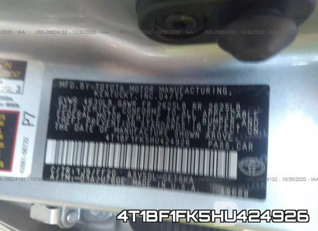 4T1BF1FK5HU424926 фото 8