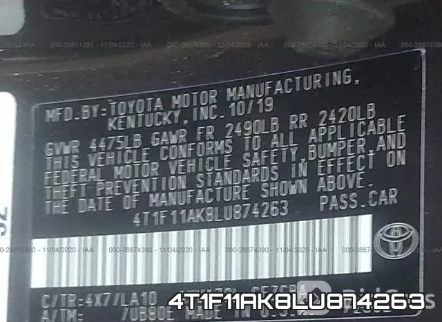 4T1F11AK8LU874263 фото 10