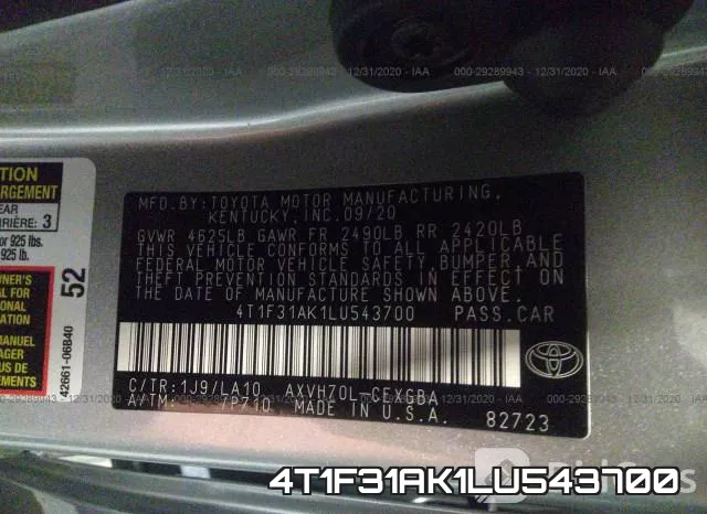 4T1F31AK1LU543700 фото 10