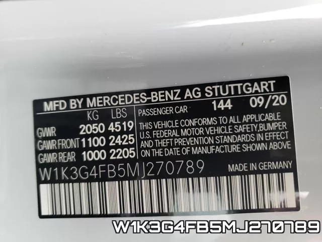 W1K3G4FB5MJ270789 фото 2