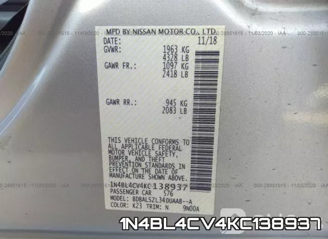 1N4BL4CV4KC138937 фото 9