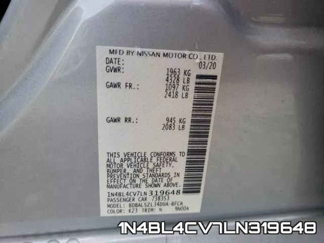 1N4BL4CV7LN319648 фото 2