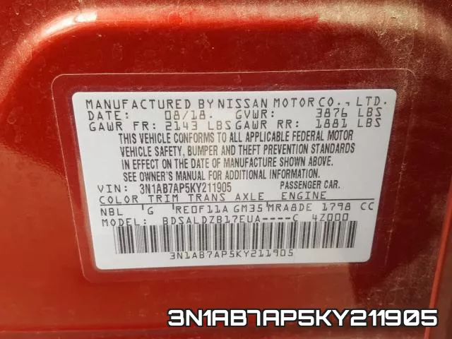 3N1AB7AP5KY211905 фото 2