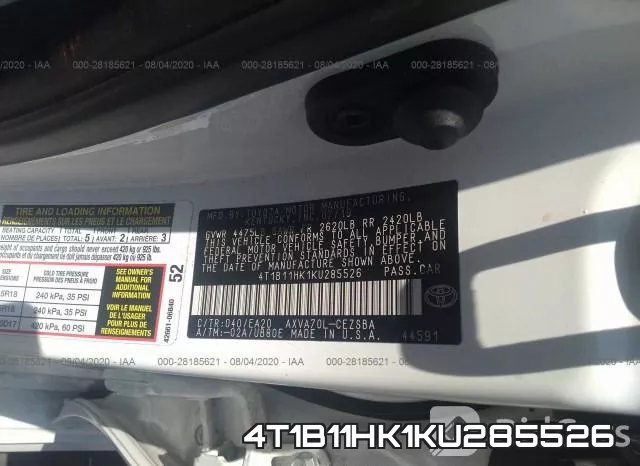 4T1B11HK1KU285526 фото 8