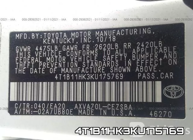 4T1B11HK3KU175769 фото 9