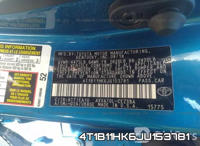 4T1B11HK6JU153781 фото 9