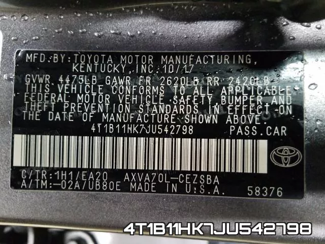 4T1B11HK7JU542798 фото 2