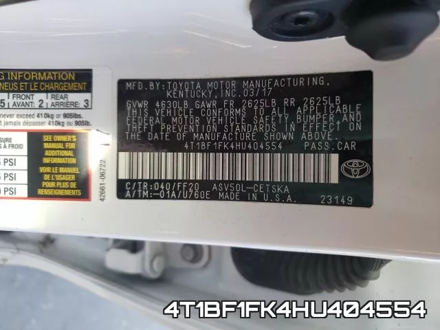 4T1BF1FK4HU404554 фото 2