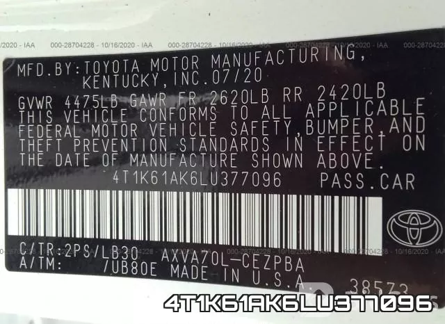 4T1K61AK6LU377096 фото 9