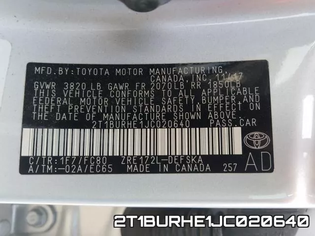 2T1BURHE1JC020640 фото 2
