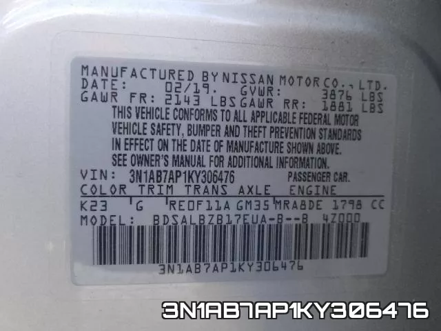 3N1AB7AP1KY306476 фото 2