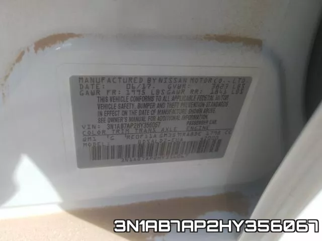 3N1AB7AP2HY356067 фото 2