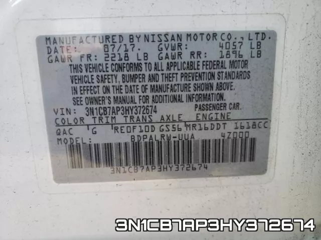 3N1CB7AP3HY372674 фото 2