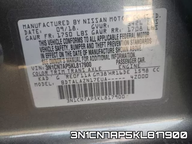 3N1CN7AP5KL817900 фото 2