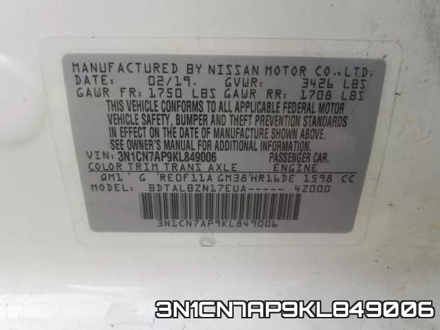 3N1CN7AP9KL849006 фото 2