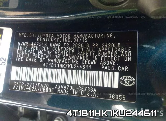 4T1B11HK7KU244611 фото 10