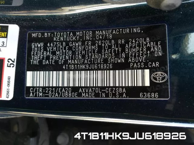 4T1B11HK9JU618926 фото 2