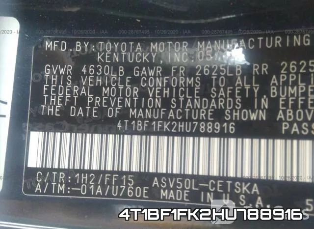 4T1BF1FK2HU788916 фото 10