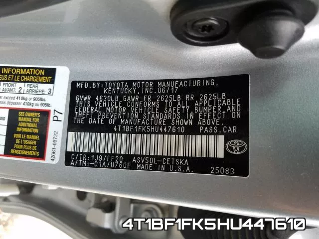 4T1BF1FK5HU447610 фото 2