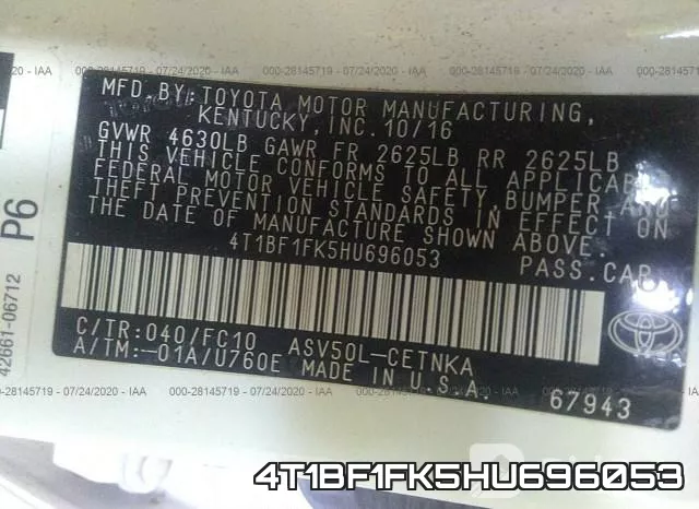 4T1BF1FK5HU696053 фото 8