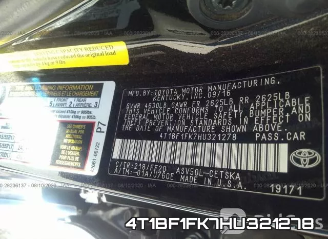4T1BF1FK7HU321278 фото 10