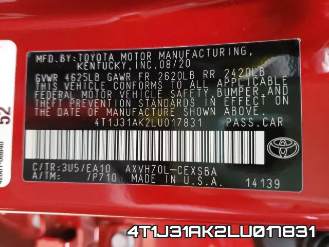 4T1J31AK2LU017831 фото 2