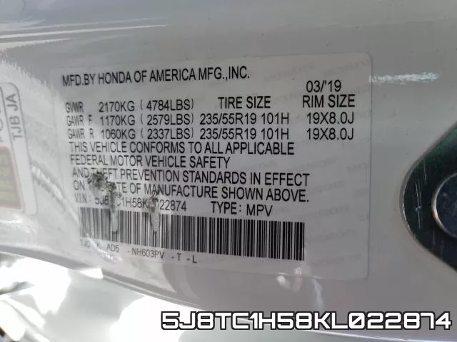 5J8TC1H58KL022874 фото 2