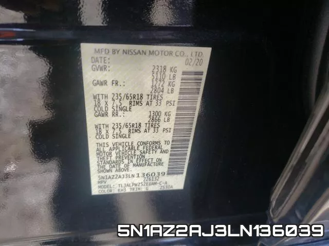 5N1AZ2AJ3LN136039 фото 2