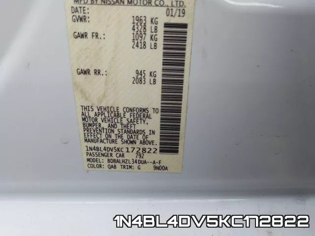 1N4BL4DV5KC172822 фото 2