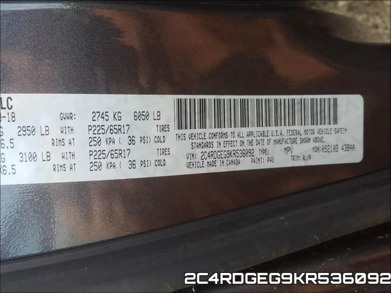 2C4RDGEG9KR536092 фото 2