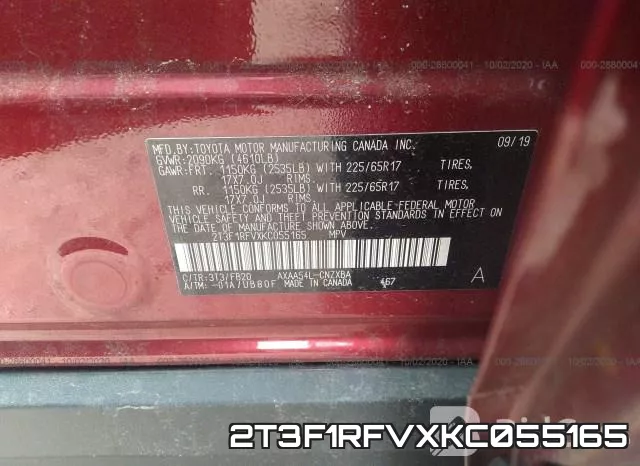 2T3F1RFVXKC055165 фото 8