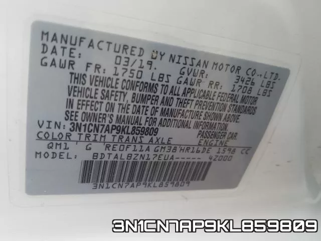 3N1CN7AP9KL859809 фото 2
