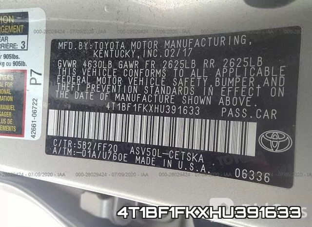 4T1BF1FKXHU391633 фото 9