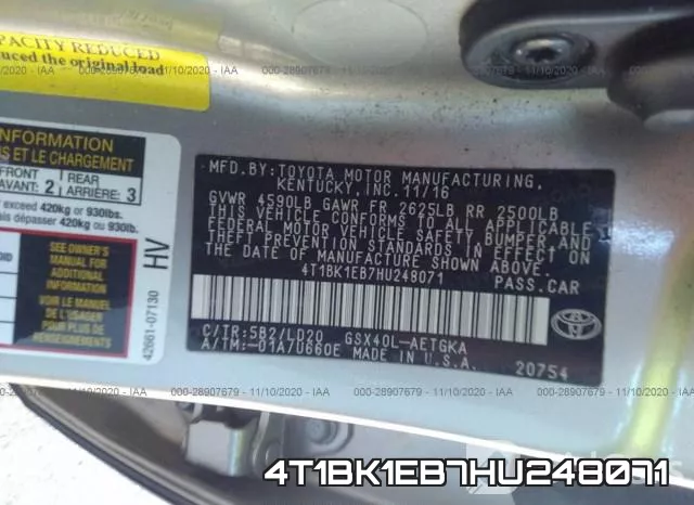 4T1BK1EB7HU248071 фото 10